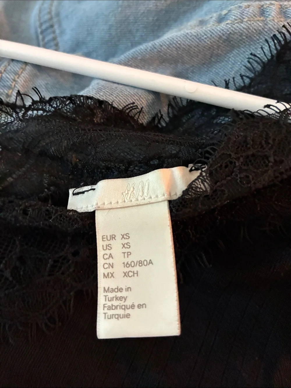 H&M Black Lace-Trim Long Sleeve V-Neck Top